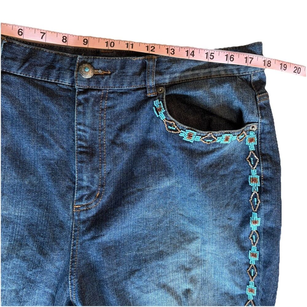 Vintage 90s Ralph Lauren Women Southwest Beaded Jeans Size 14W Turquoise Aztec - Picture 11 of 16